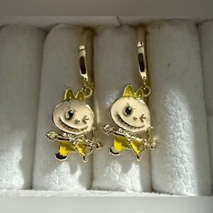 14K Gold Bow & Arrow Valentine Labubu Theme Enamel Hoop Earrings Kawaii Boutique